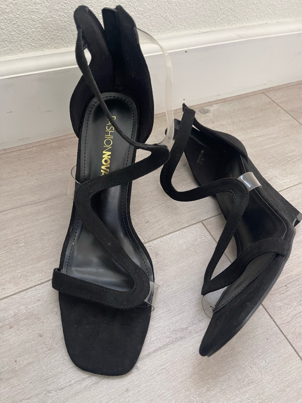 Fashion Nova Black Strappy Wavy Heeled Sandals